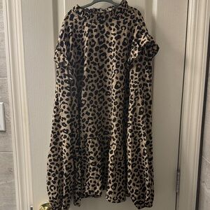 SHEIN Leopard Print Blouse - Black and Tan